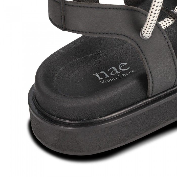 Yucca Black Vegan Sandals With Cords