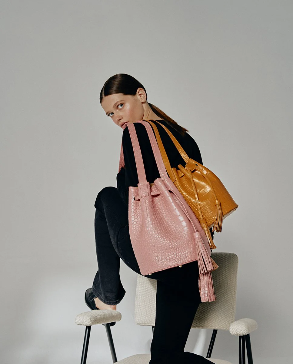 Leandra Bucket Bag Croco Soft Pink