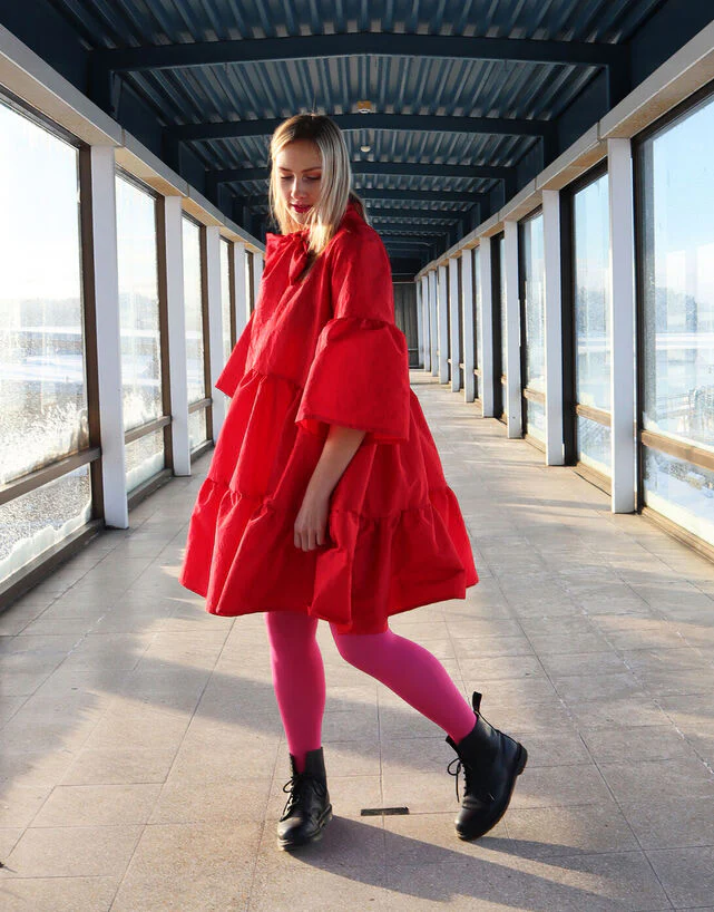 Lush Dress With Bow Collar Red