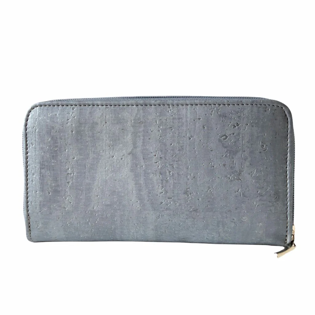 Cork Leather Zip Wallet Metallic Grey