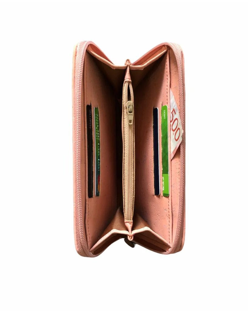 Cork Leather Zip Wallet Salmon