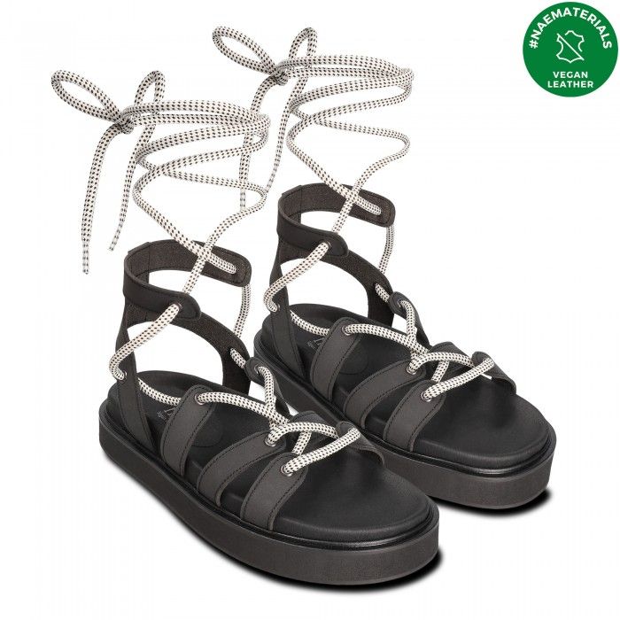 Yucca Black Vegan Sandals With Cords