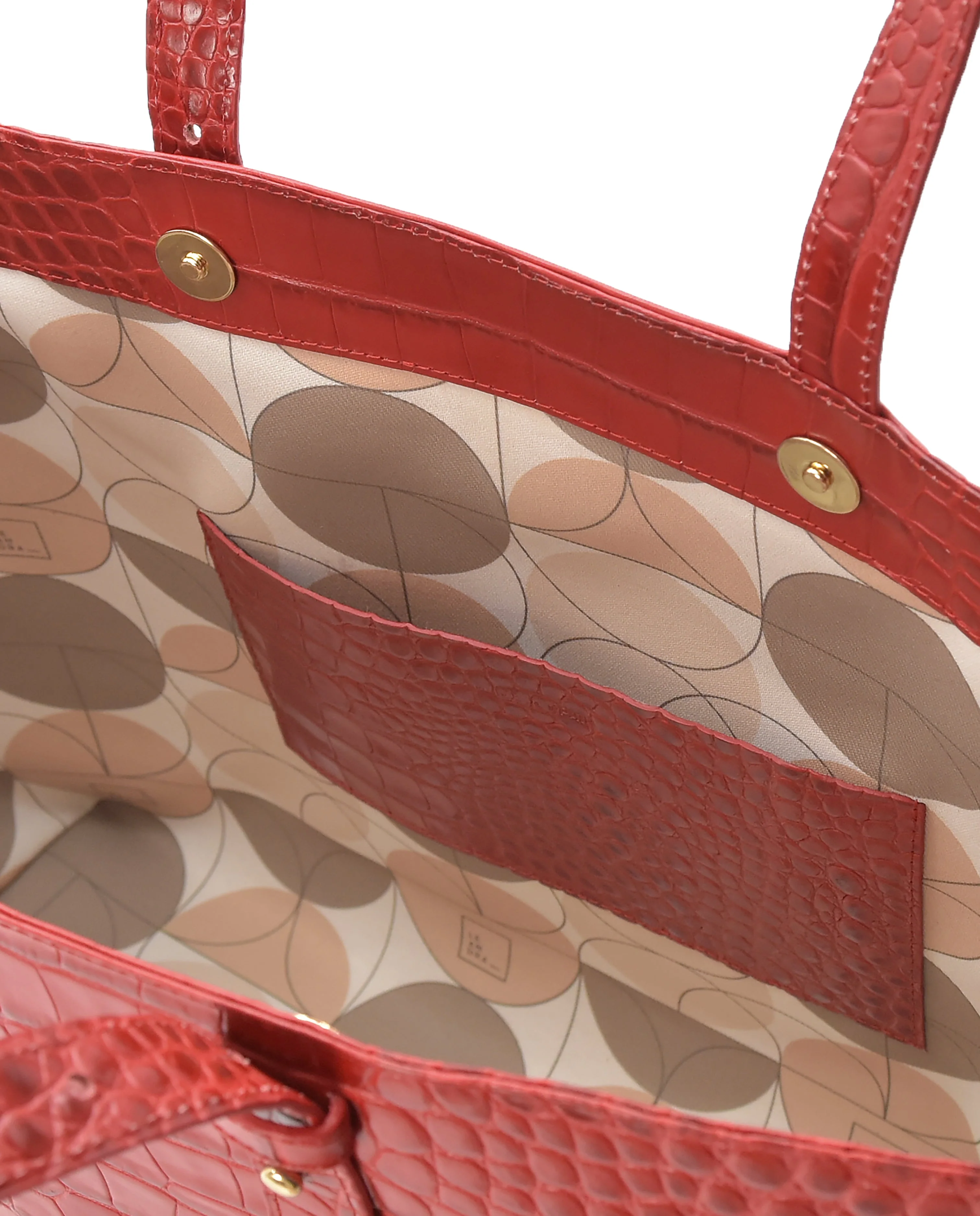 Croco Engraved Leather Shopping Bag Red