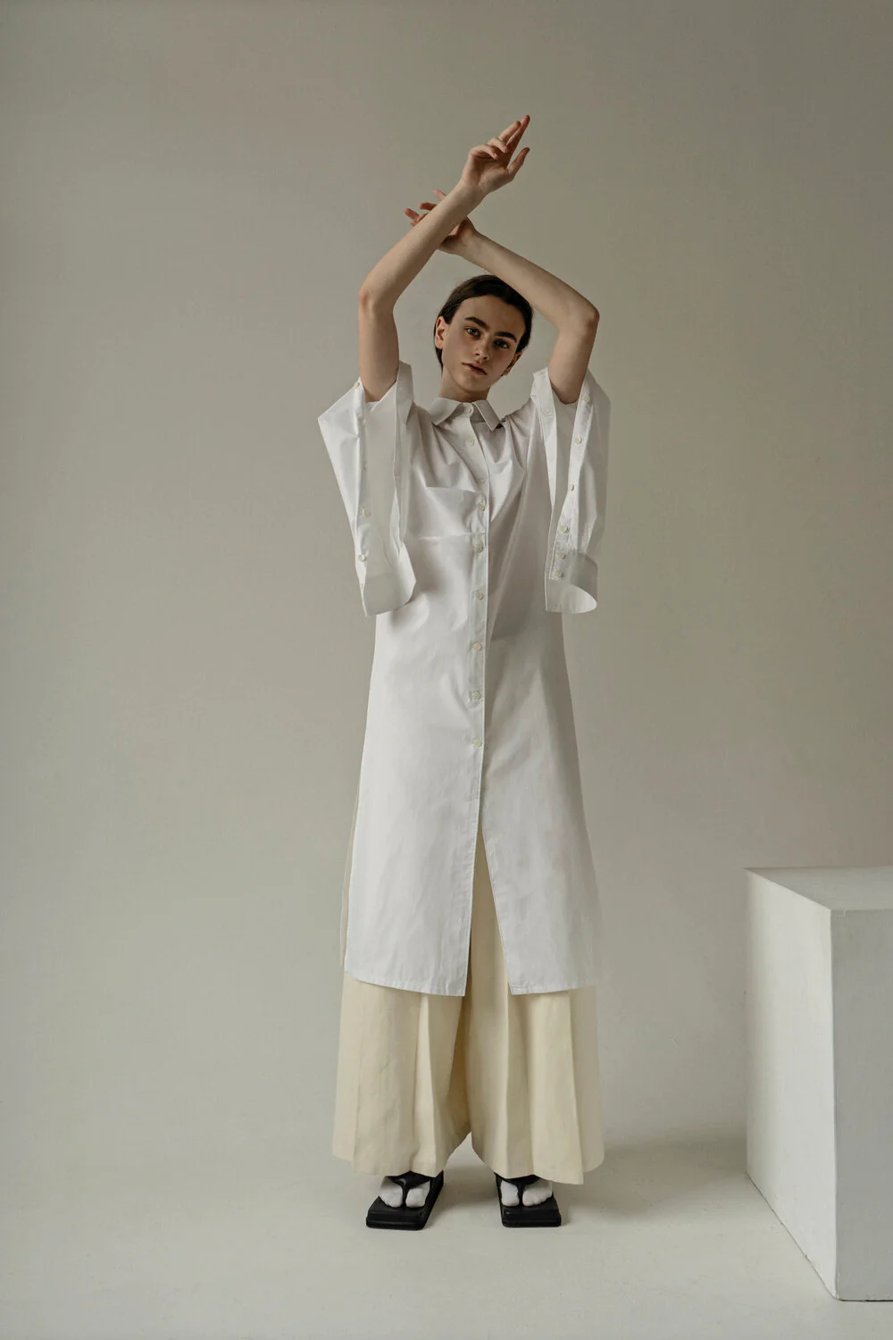 White Sleeves Button Tunic Shirt