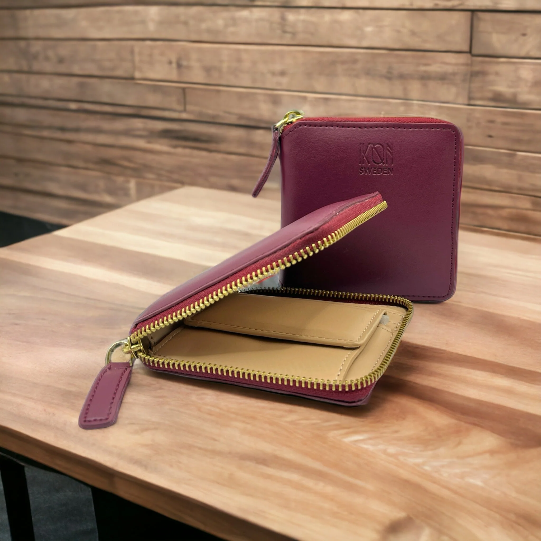 Kivik Apple Leather Small Zip Wallet Wine Red