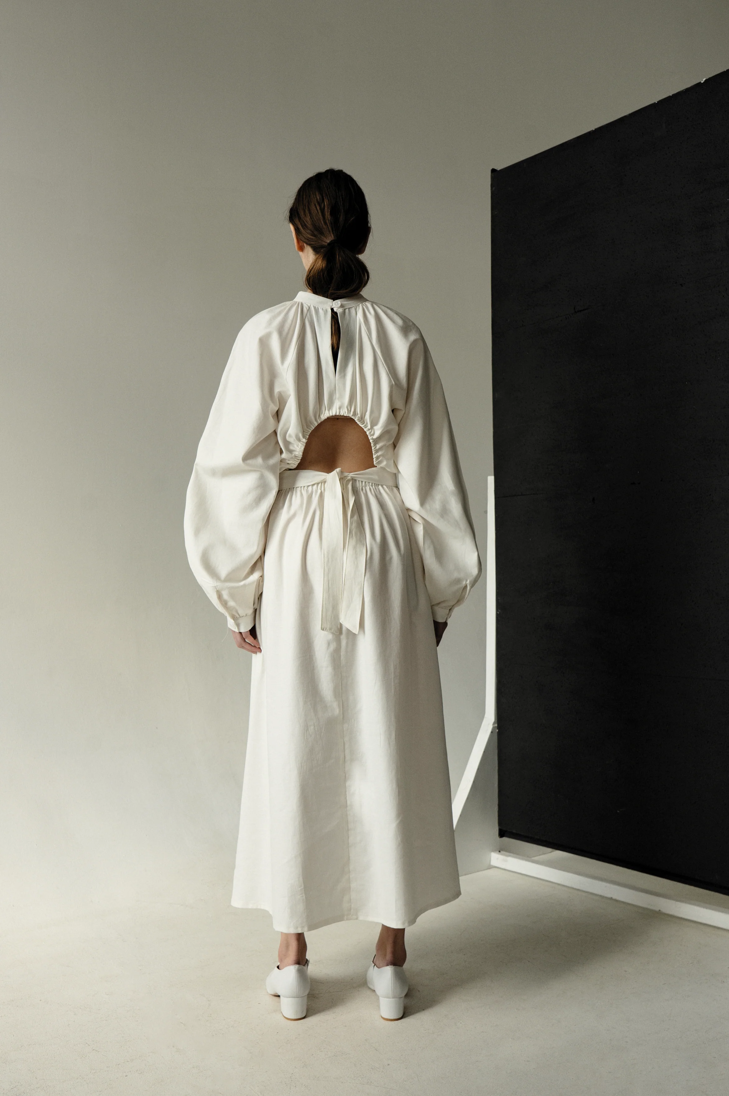 Cream Peasant Open Back Dress
