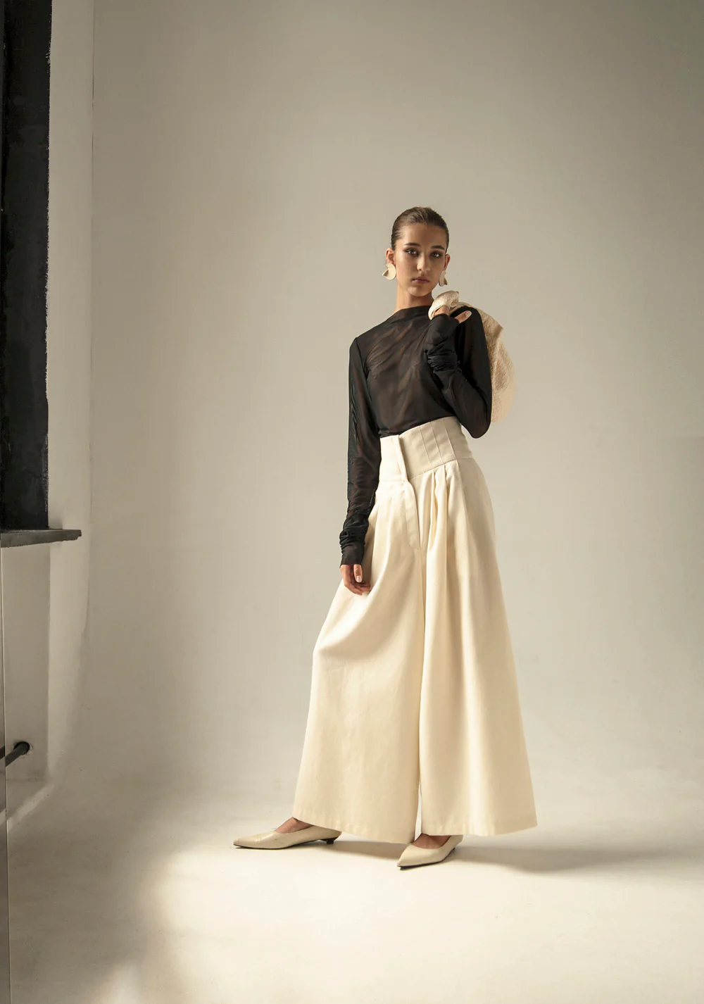 Cream Vintage Wool Wide Leg Pants