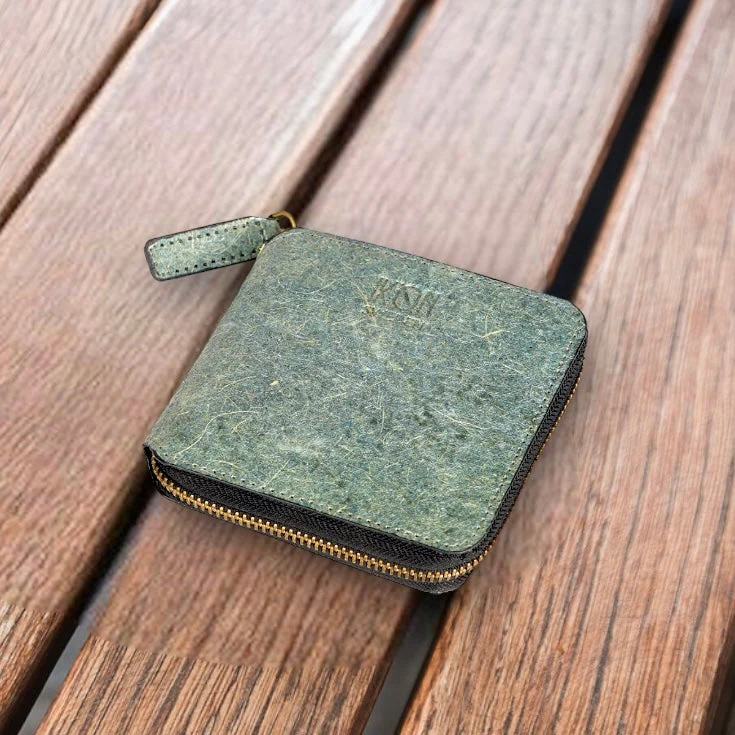 Coconut Leather Small Zip Wallet Ocean Green