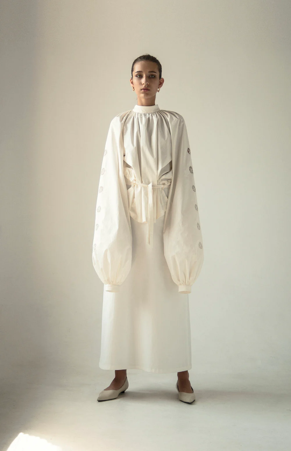 Wooden Buttons Skirt White