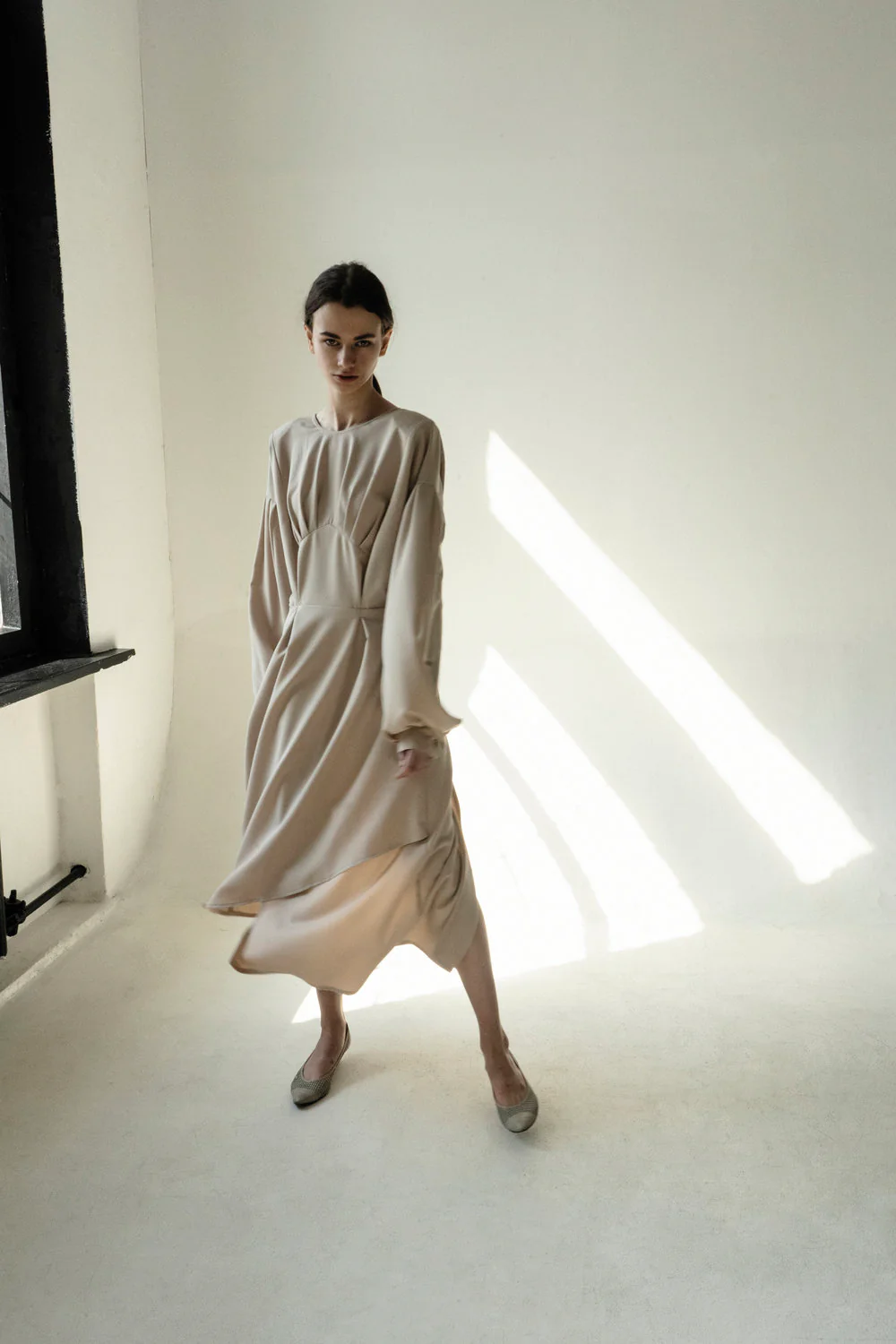 Caramel Open Back Padded Shoulders Dress