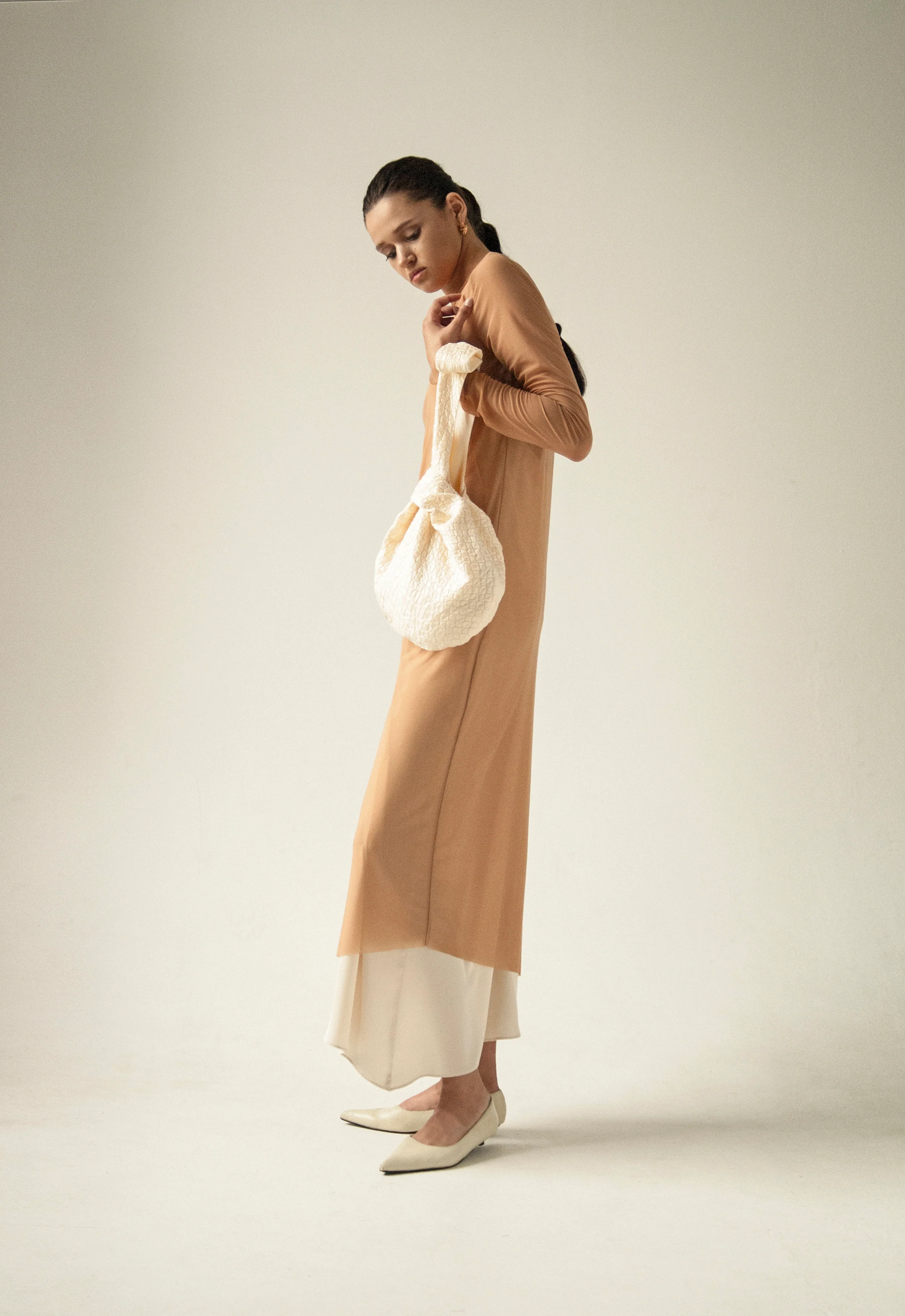 Endless Sleeves Nude Tulle Dress