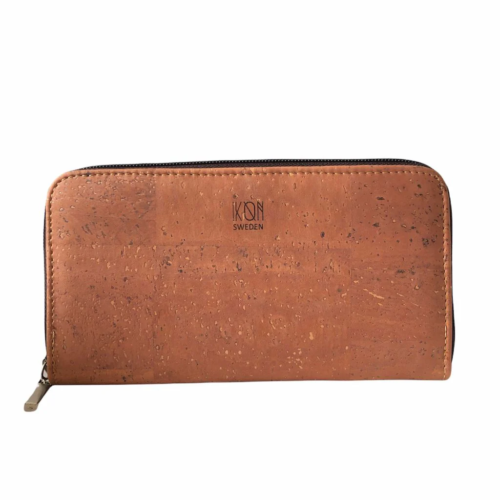 Cork Leather Zip Wallet Rosy Brown