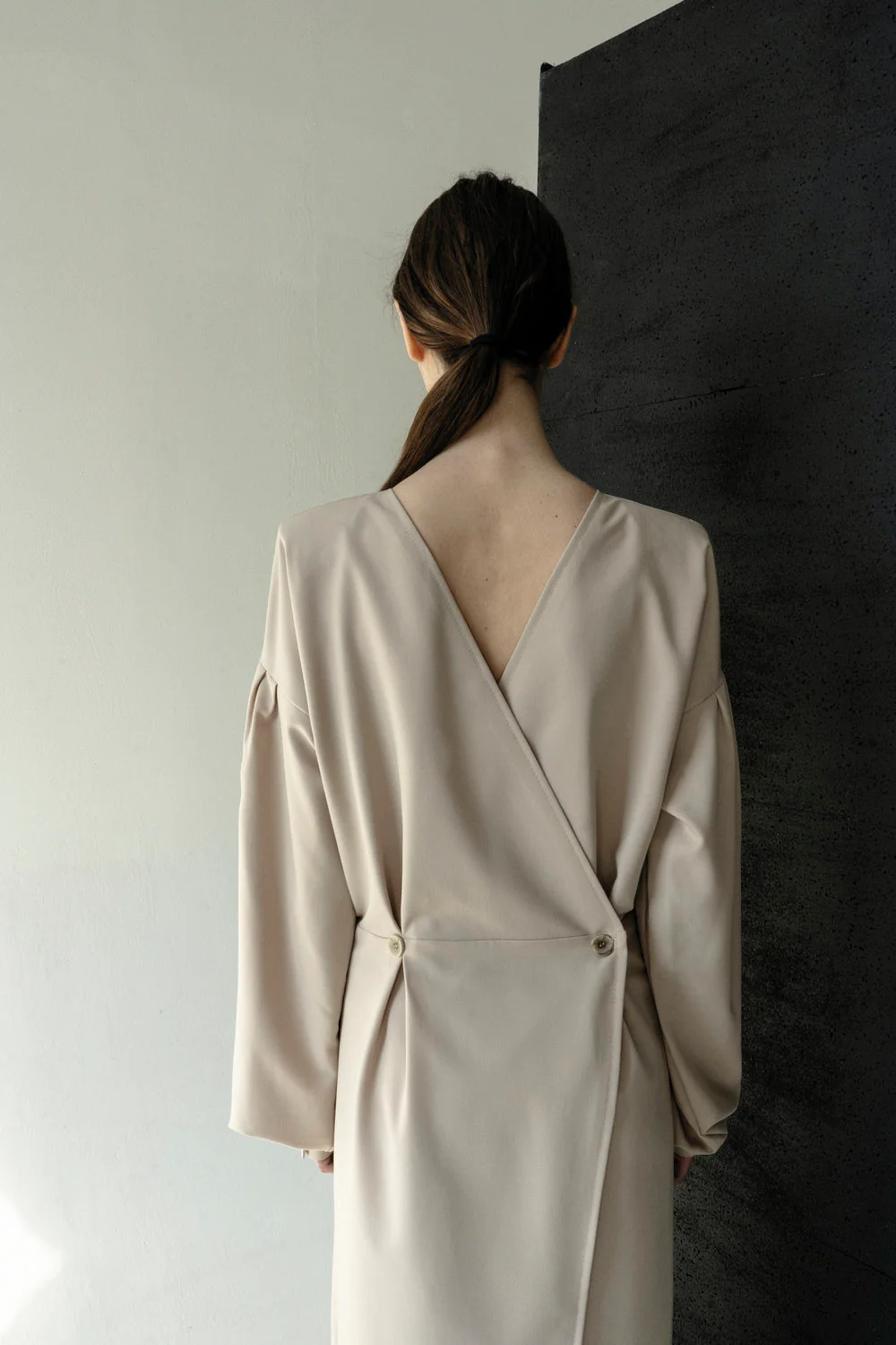 Caramel Open Back Padded Shoulders Dress