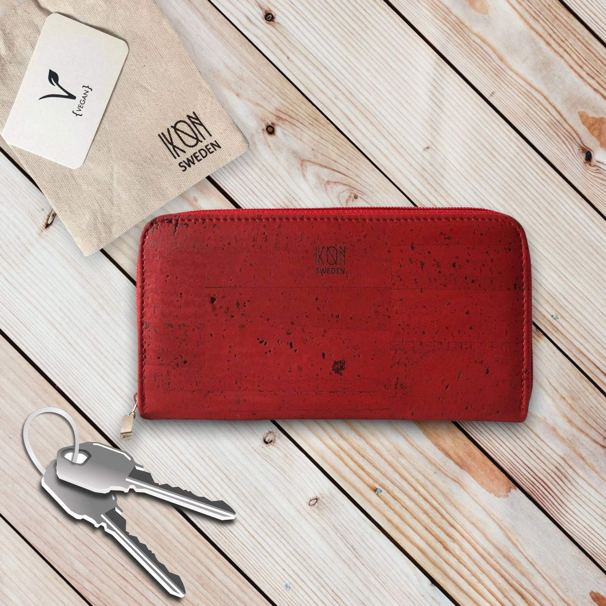Cork Leather Zip Wallet Bordeaux