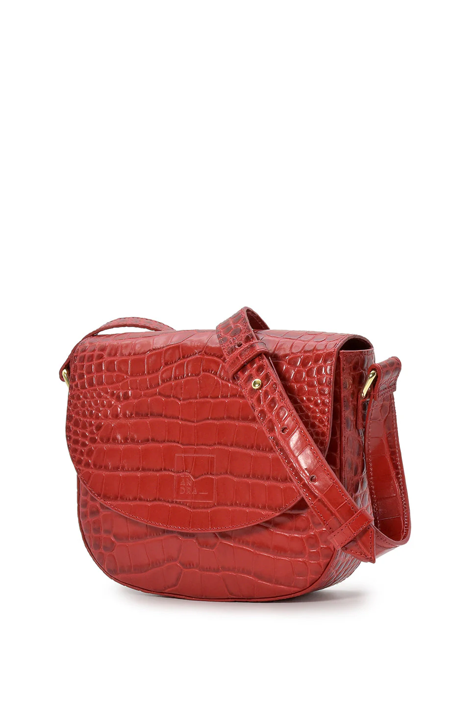 Croco Engraved Leather Shoulder Bag Red