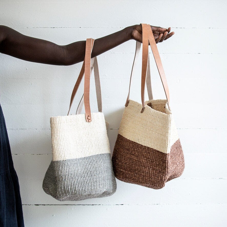 Kiondo Shopper Basket Natural And Dark Brown Duo M