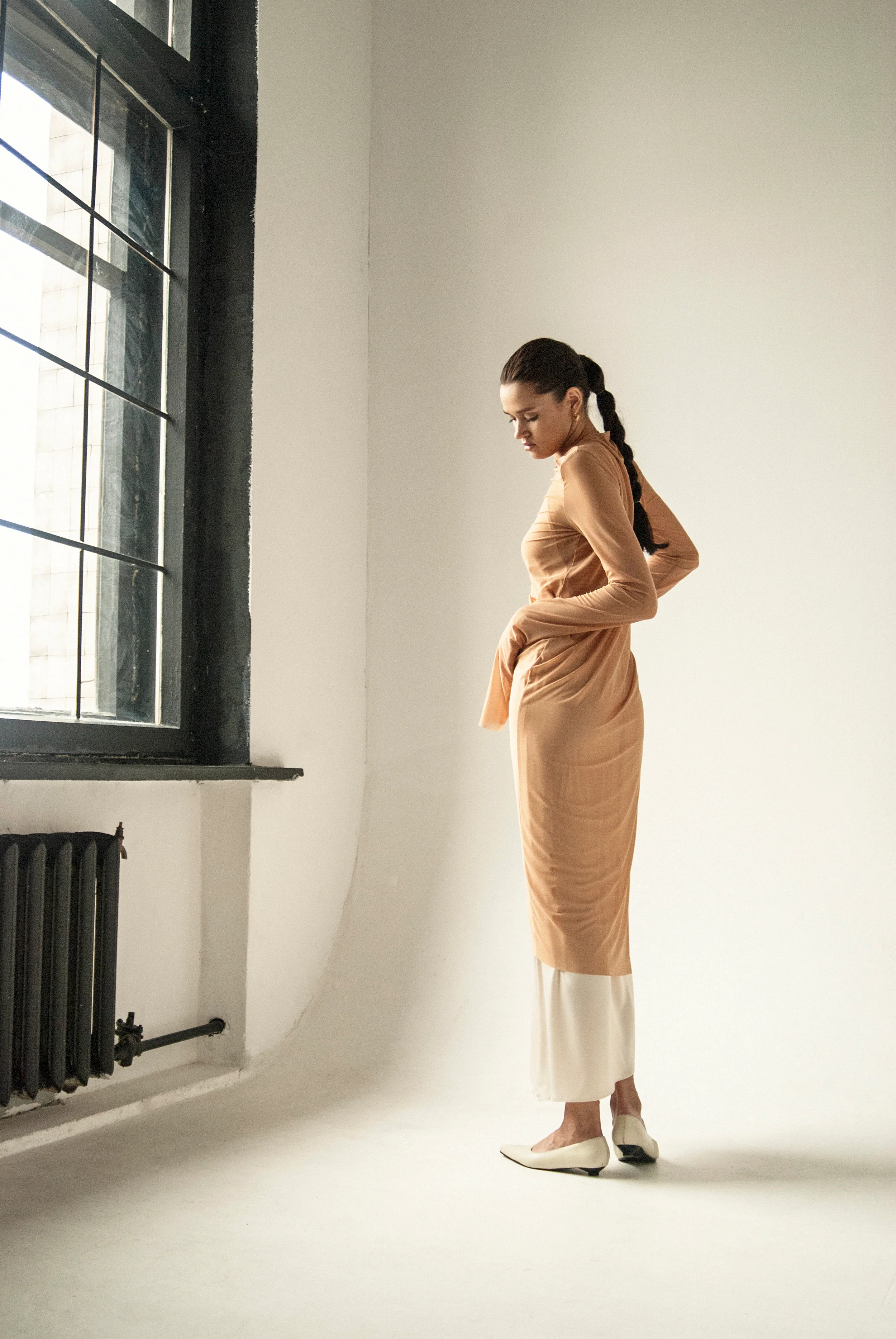 Endless Sleeves Nude Tulle Dress