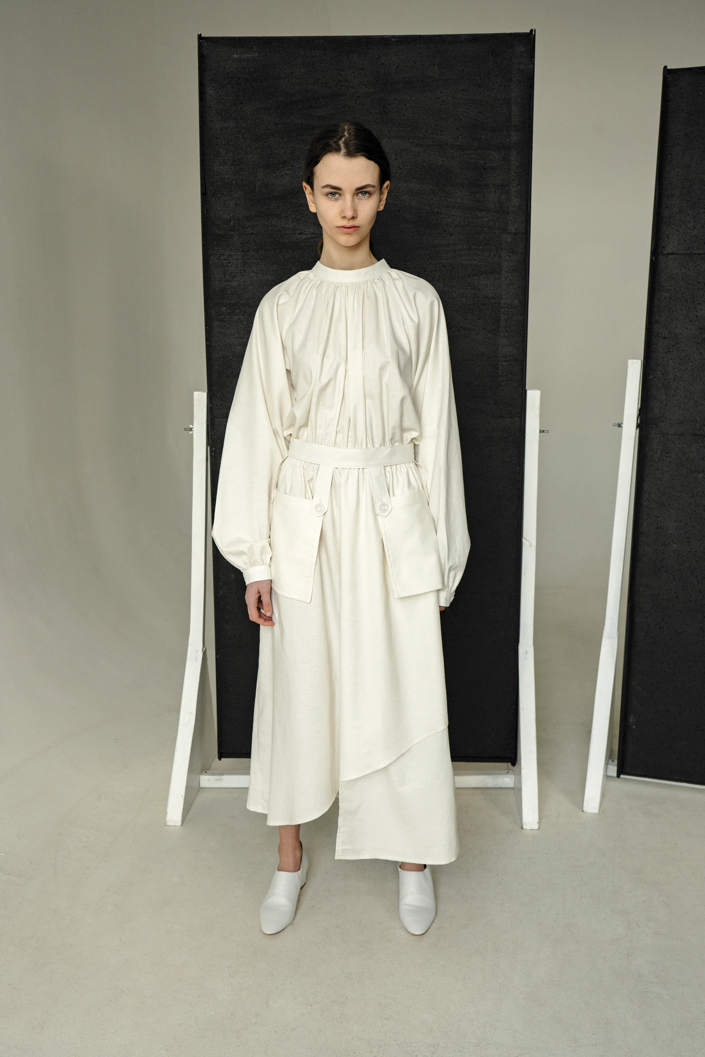 Cream Peasant Open Back Dress