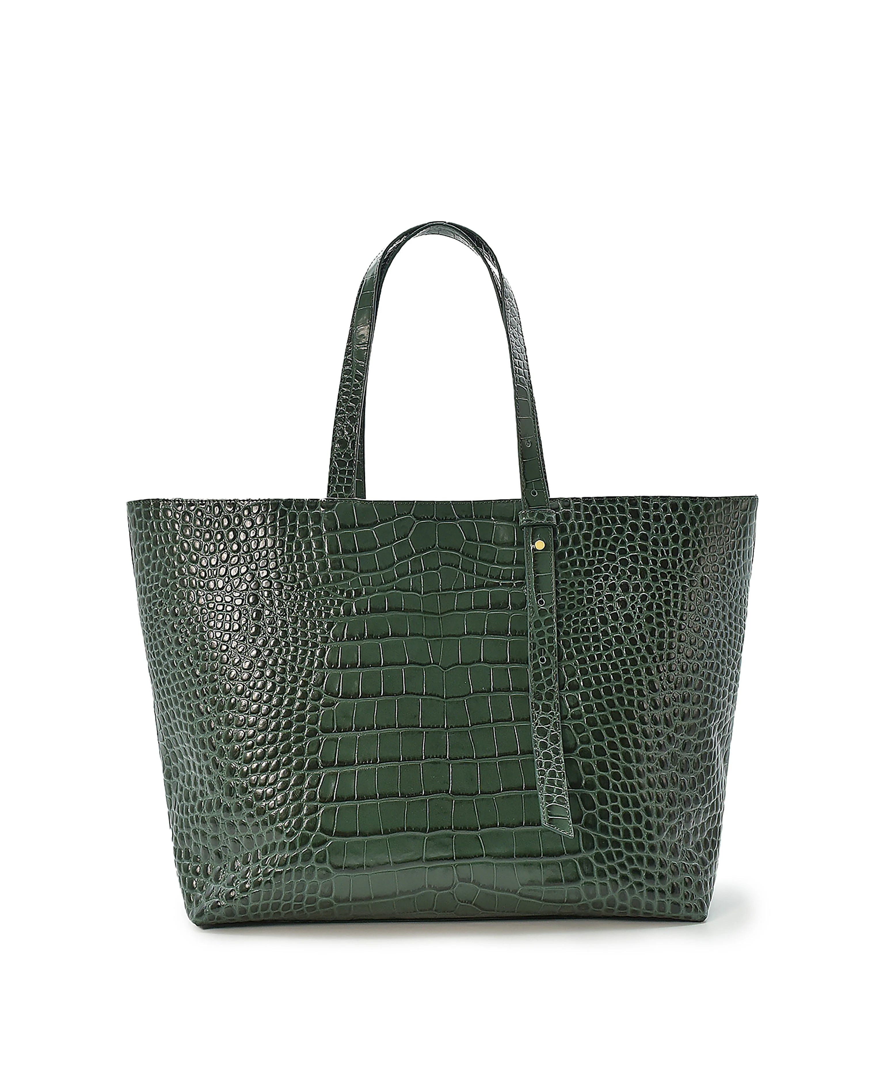 Croco Engraved Leather Shopping Bag Green