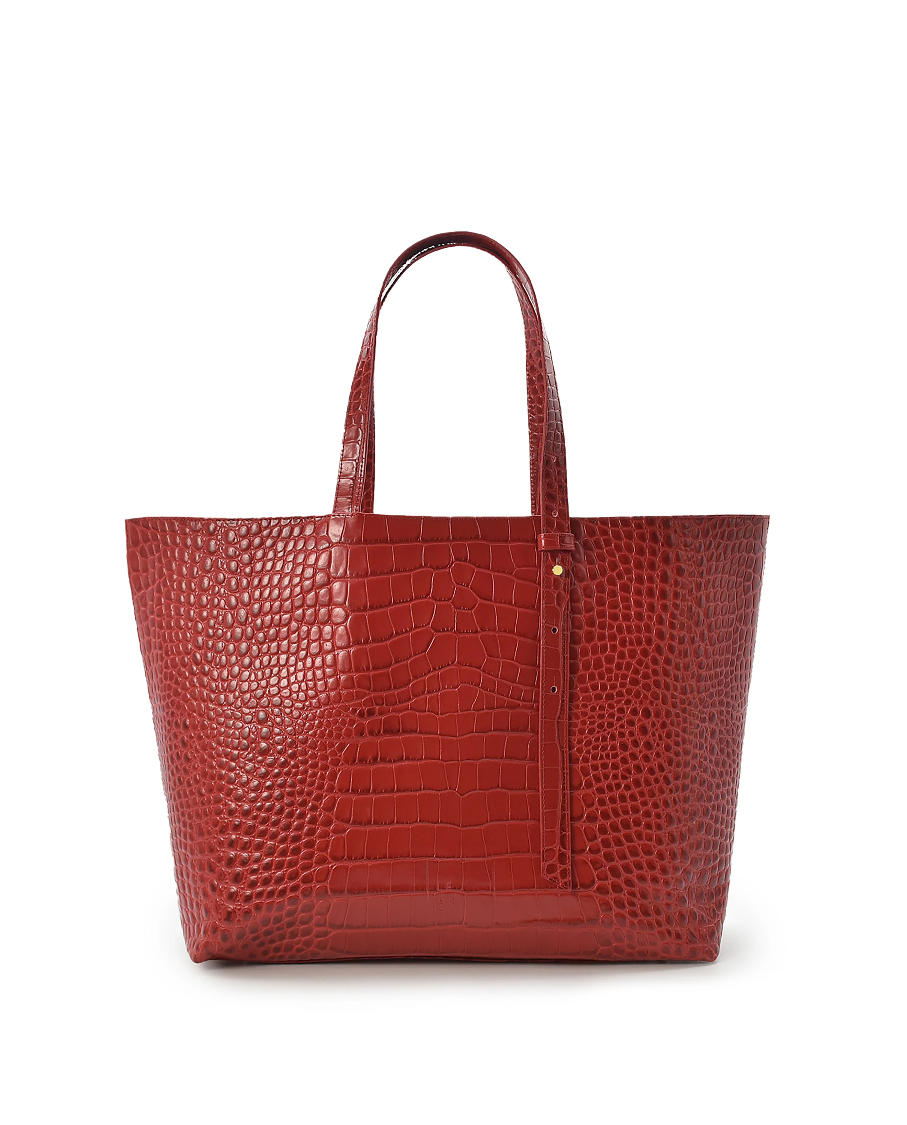 Croco Engraved Leather Shopping Bag Red
