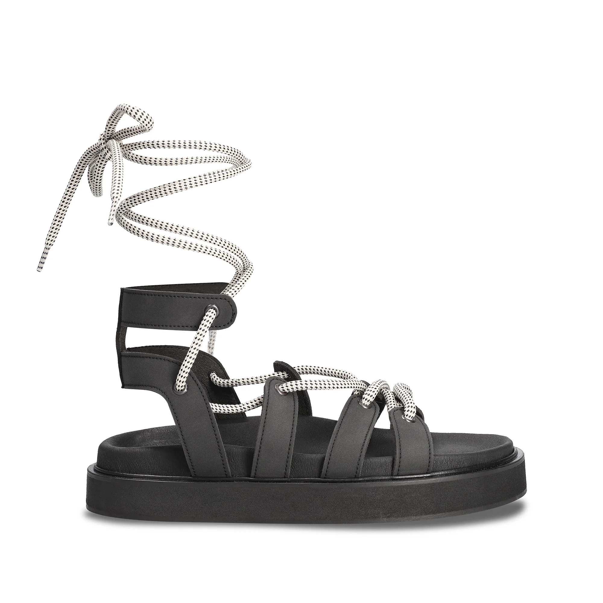 Yucca Black Vegan Sandals With Cords