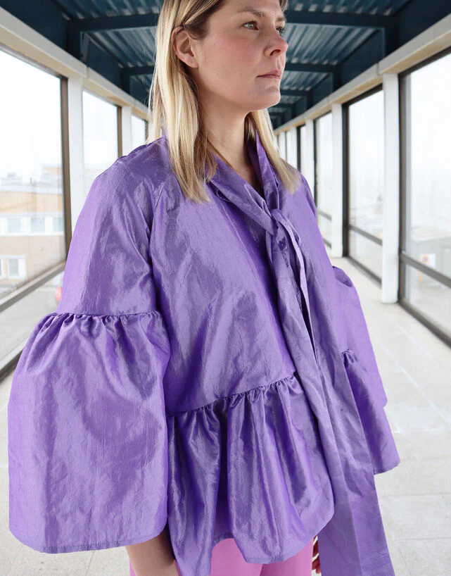 Lush Shirt Bow Collar Lavender