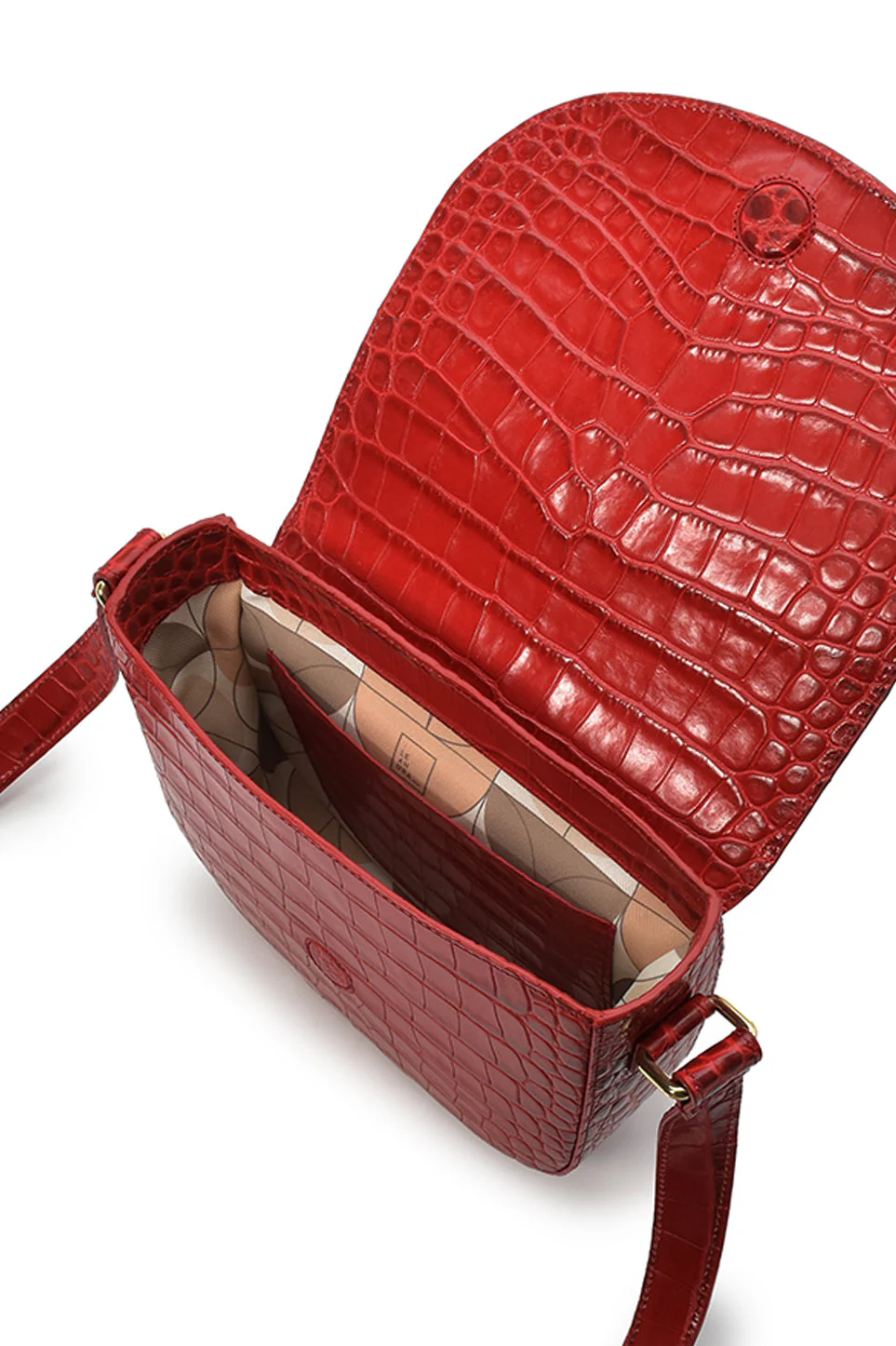 Croco Engraved Leather Shoulder Bag Red