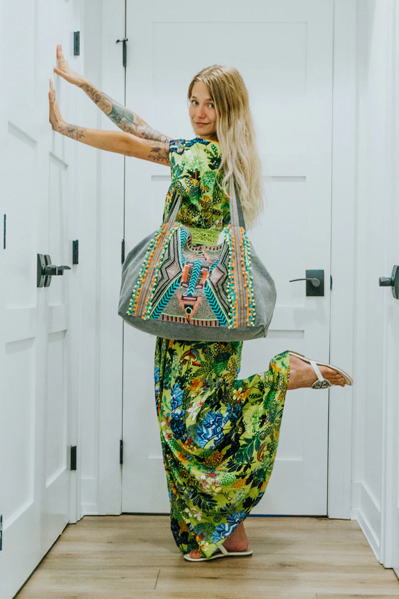 Gargoyle Embellished Gray Hand Beaded Tote