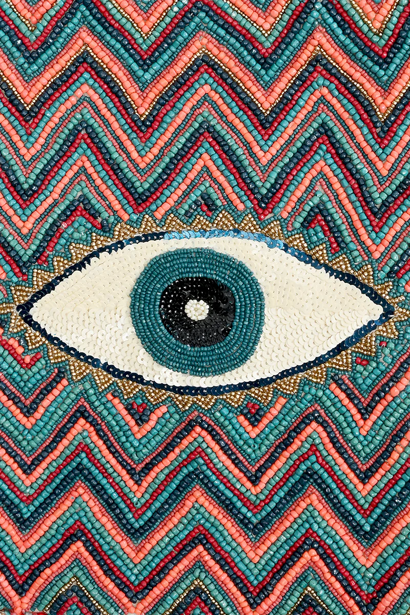 Evil Eye Good Luck Hand Beaded Orange and Blue Tote Bag