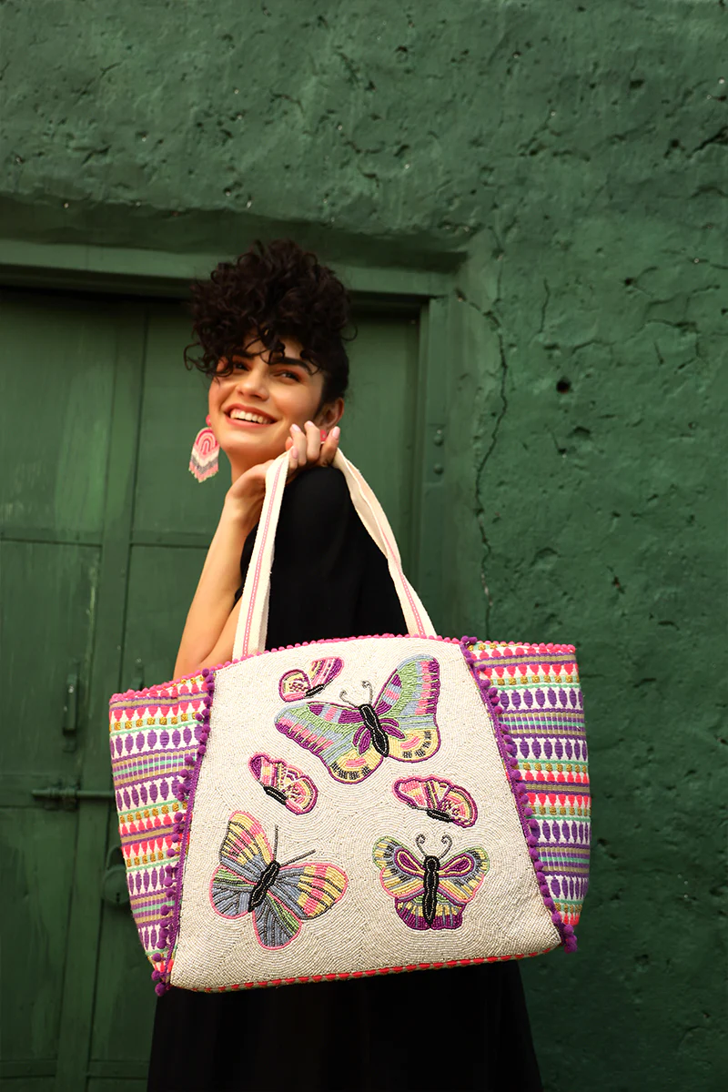 Rosebloom Butterfly Beaded Tote