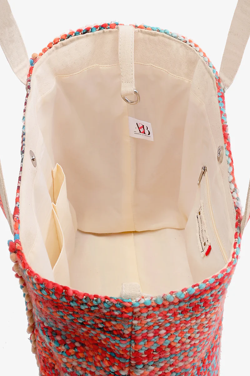 Evil Eye Good Luck Hand Beaded Orange and Blue Tote Bag