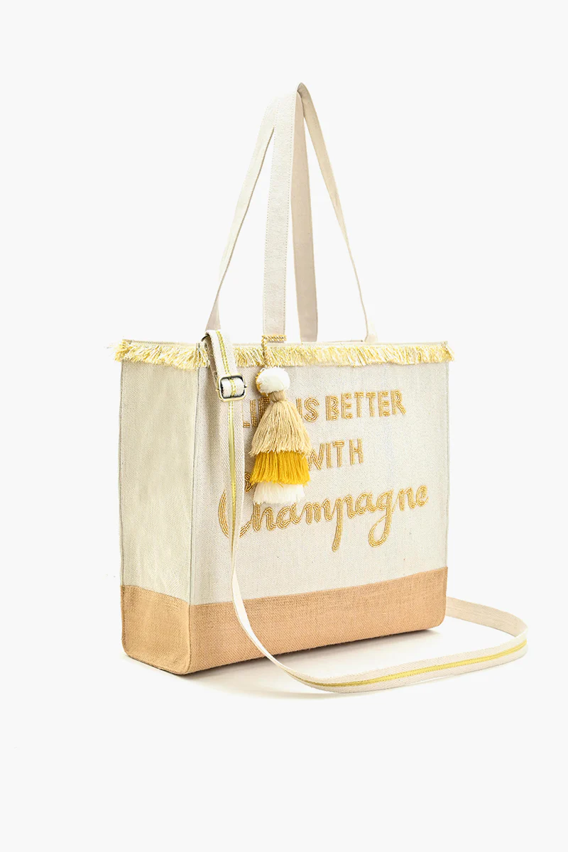 Champagne Forever Tote-Hand Beaded Jute Tote For Women