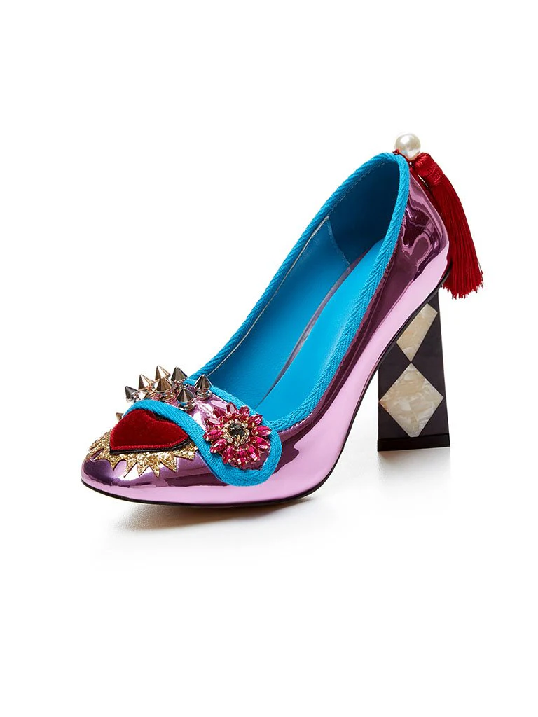 Sweet Heart Rivet Chunky Heel  Vinatge Shoes