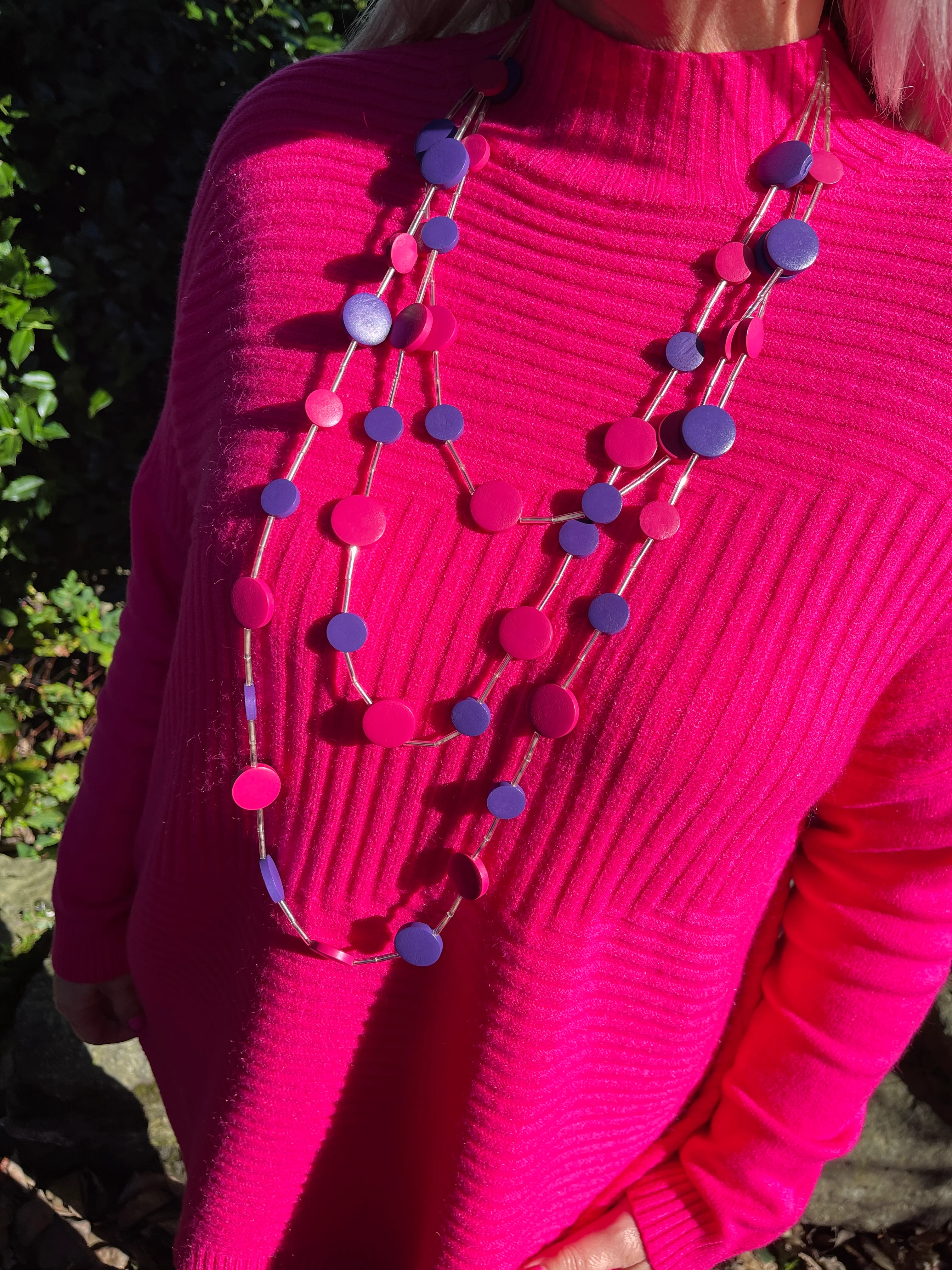 Beaded Weave Necklace - Pink