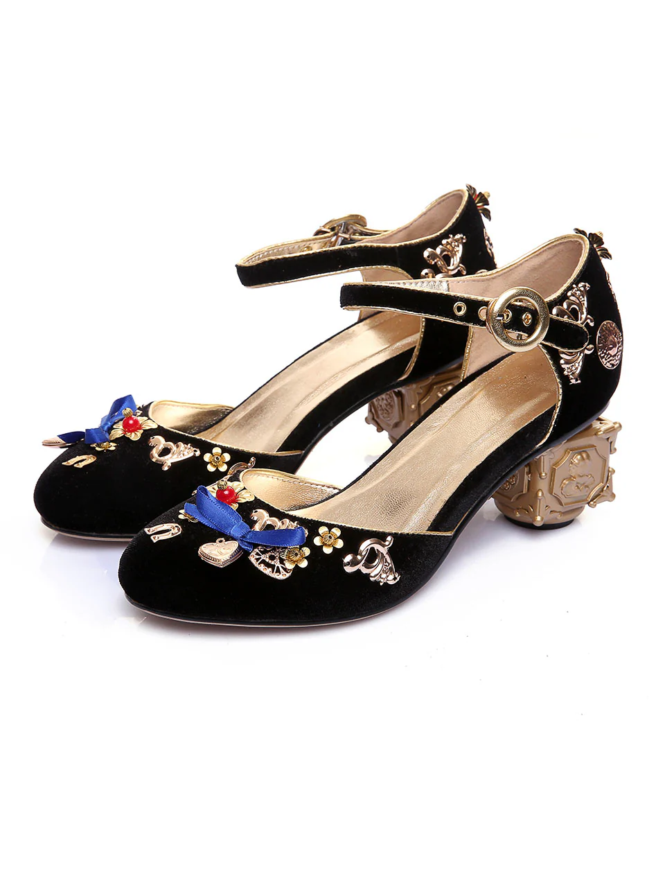 5CM Luxury Velvet Chunky Heels Artist Cube Heel Retro Shoes