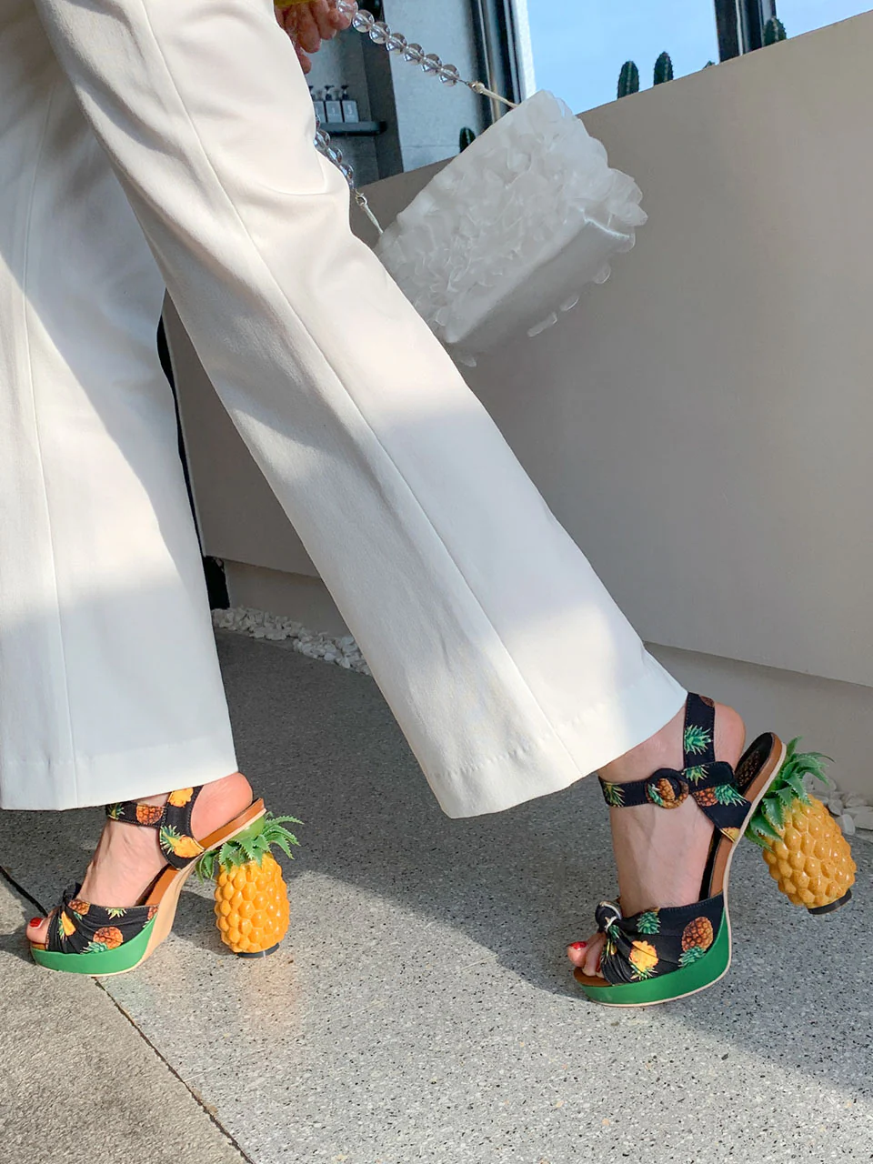 Fruit Heel Pineapple Print Platform Bow Vinatge Sandals