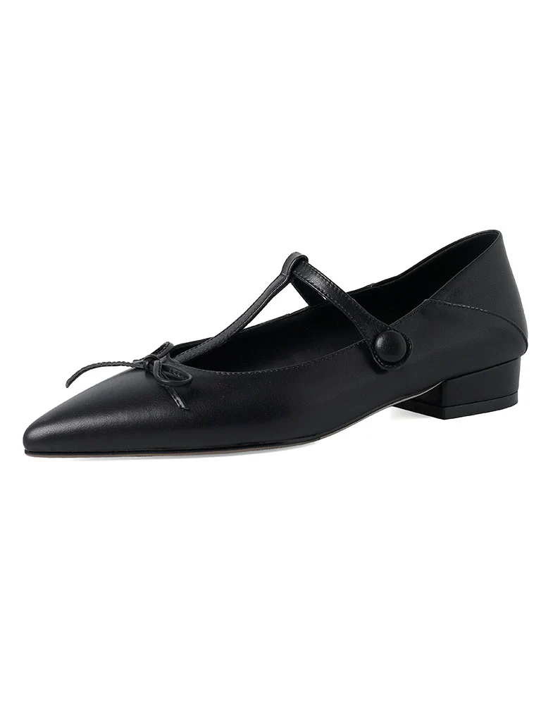 Women's Flat Heel Pointed Toe Hollow Belt Leather Vintage Shoes