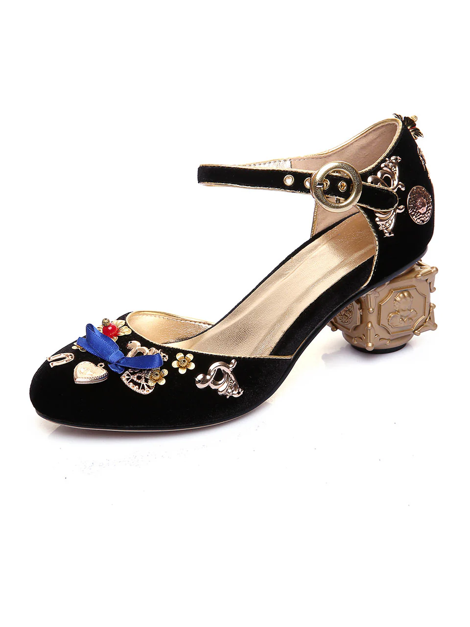 5CM Luxury Velvet Chunky Heels Artist Cube Heel Retro Shoes