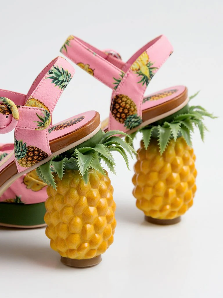 Fruit Heel Pineapple Print Platform Bow Vinatge Sandals
