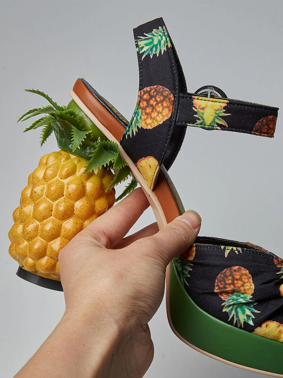 Fruit Heel Pineapple Print Platform Bow Vinatge Sandals