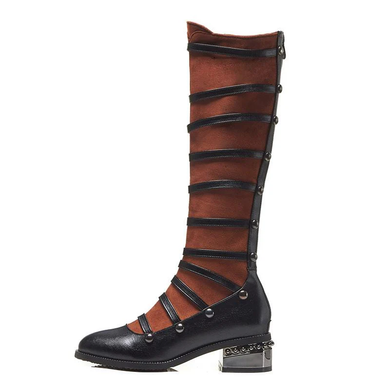 Women's Boots Platform Round Toe PU Knee High Boots Casual