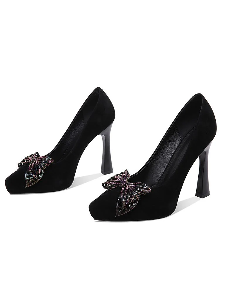 10.5CM Bow High Heel Platform Pointed Toe Leather Shoes