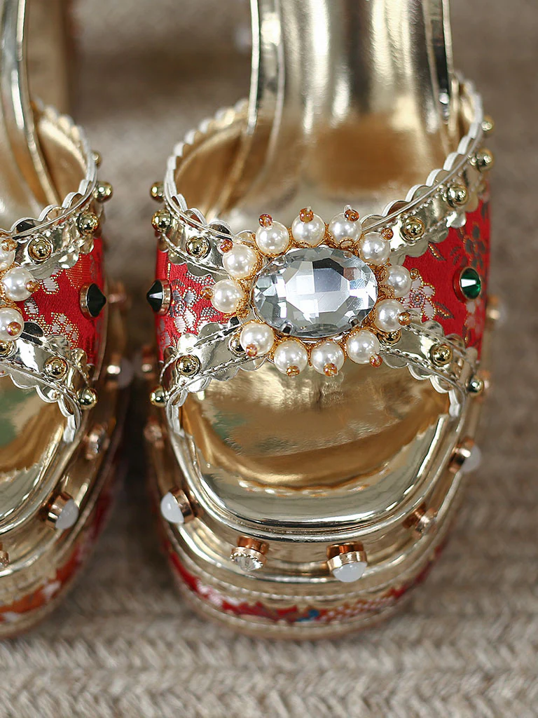 14CM Platform Luxury Flower Chunky Heels Sandals Retro Shoes