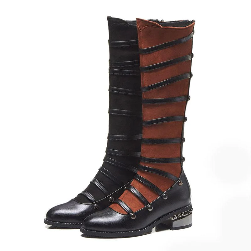 Women's Boots Platform Round Toe PU Knee High Boots Casual