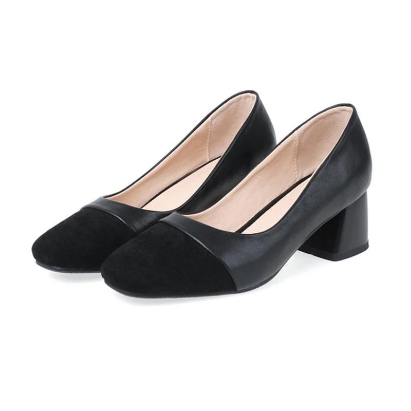 Women's Heel Pointed Cap-Toe Chunky Heel PU Leather