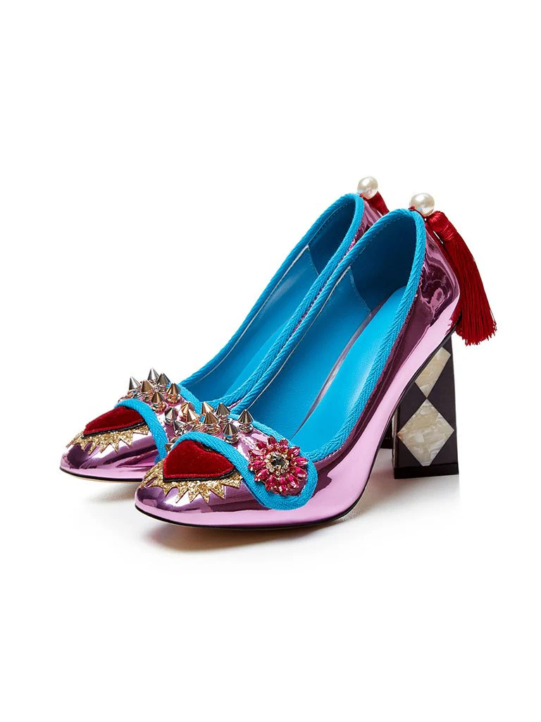 Sweet Heart Rivet Chunky Heel  Vinatge Shoes