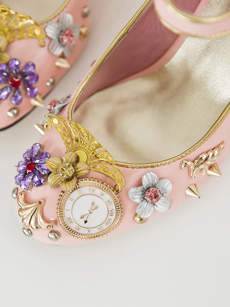 9.5CM Luxury Pompom Chunky Heels Retro Shoes