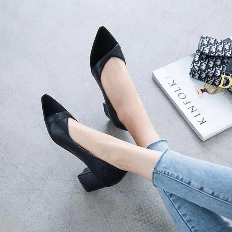 Women's Heel Chunky Heel Pointed Cap-Toe PU Leather