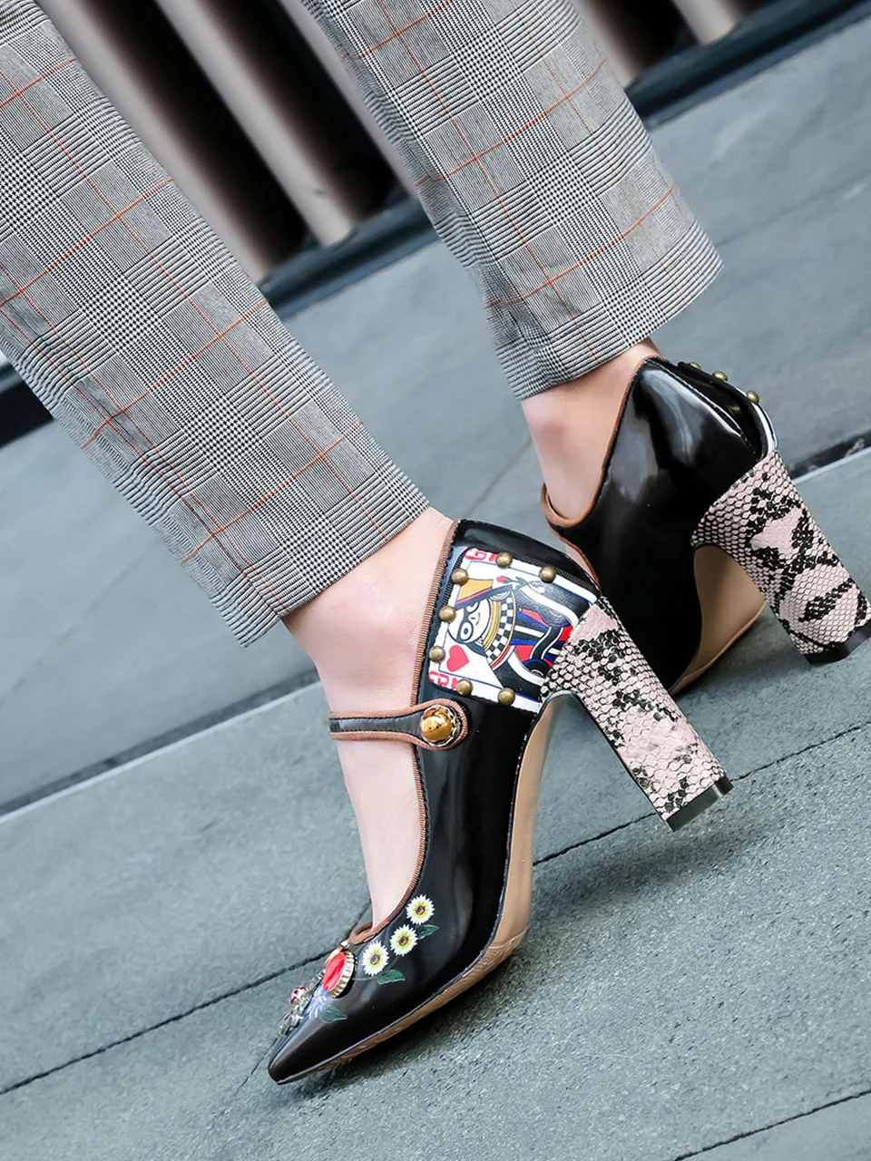 9CM Luxury Poker Chunky Heels Retro Shoes