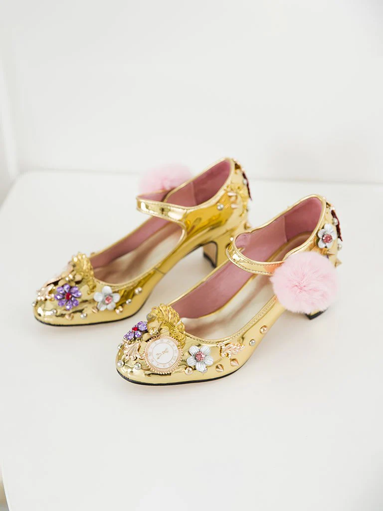 9.5CM Luxury Pompom Chunky Heels Retro Shoes